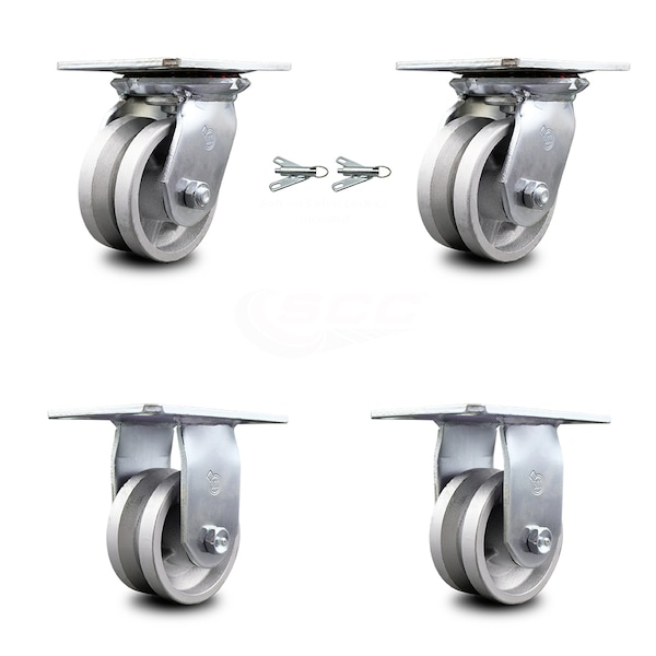 4 Inch V Groove Semi Steel Caster Set with Ball Bearing 2 Swivel Lock 2 Rigid